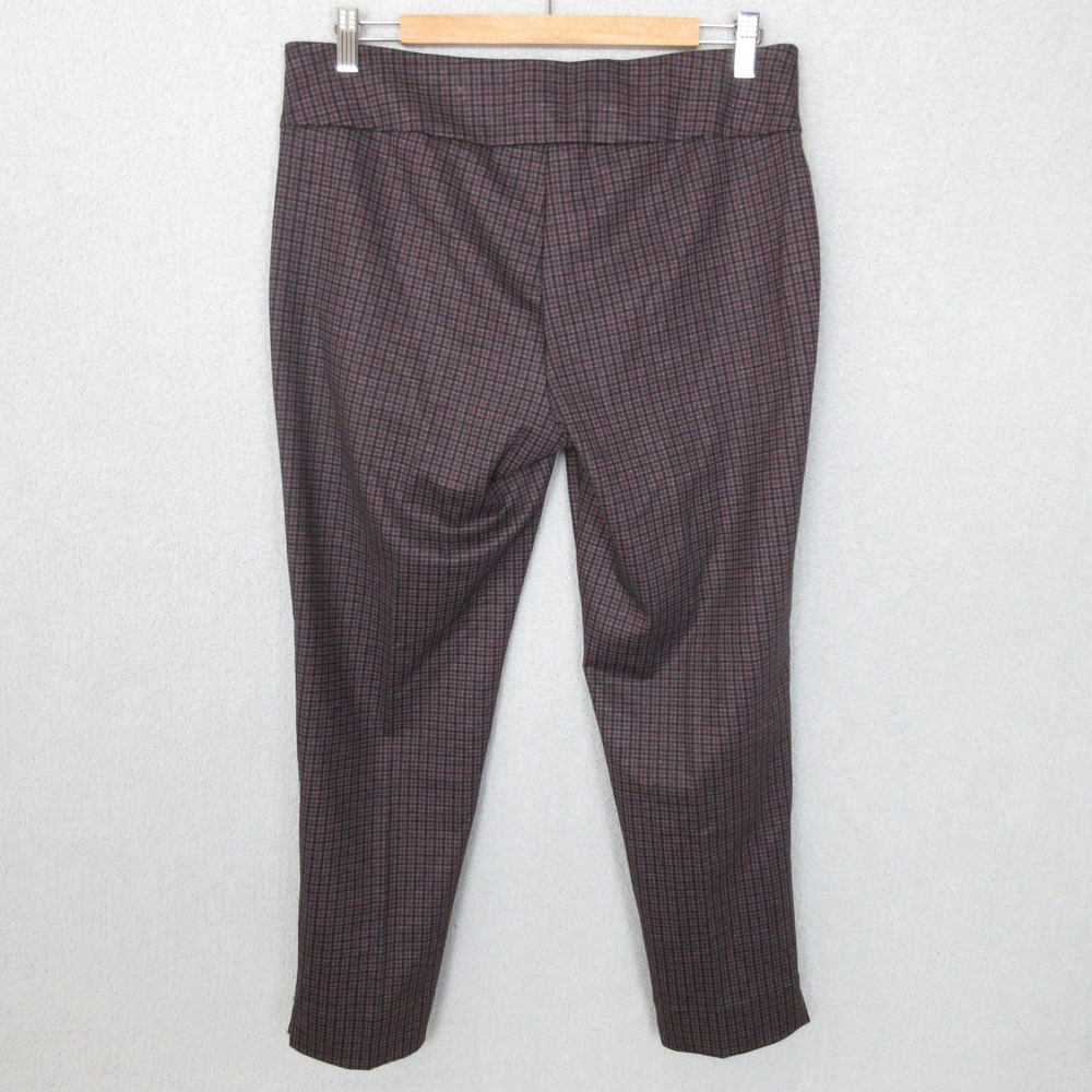 Zak & Rachel Womens Pull On Pants Petite Large Dark Plaid Ankle Slit Hem - Picture 2 of 8